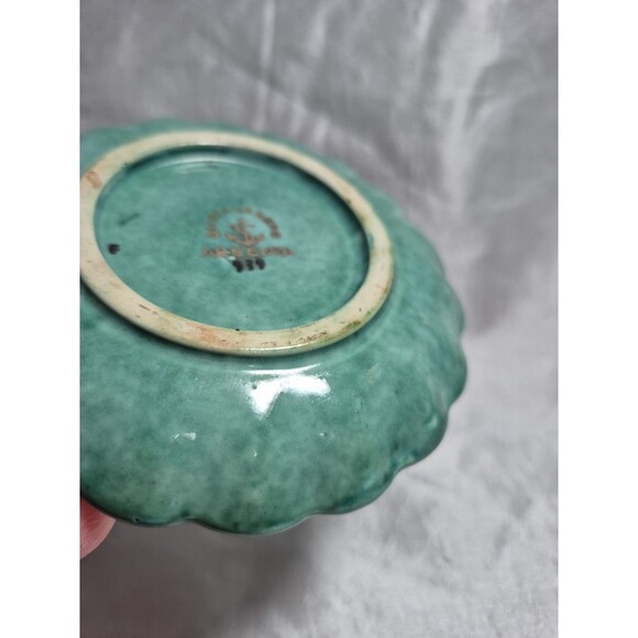 VTG Gustavsberg Sweden Argenta Art Pottery Scallop Edge Dish Silver Detail #939 - Picture 11 of 15